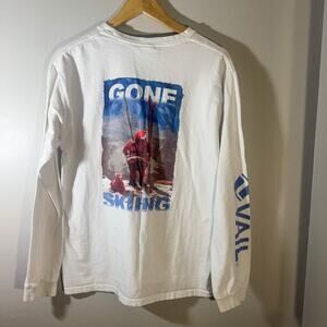 VTG Crazy Shirts Vail Colorado L/S Tee | 'Gone Skiing' Graphic Sleeve Print Sz S